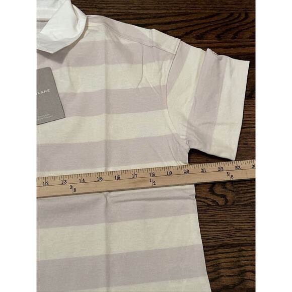 Everlane Sz S Purple White Striped Short Sleeve The Retro Jersey Polo Shirt NWT - Picture 4 of 7